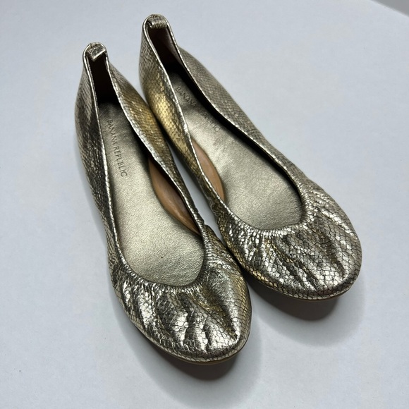 Banana Republic Gold Leather Snakeskin Ballet Flats - Picture 1 of 8